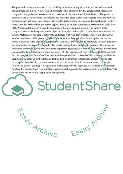 Corporate Social Responsibility of McDonalds