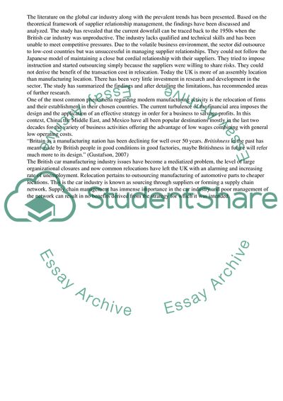 Relocation of Industries the Case of the British Car Branch