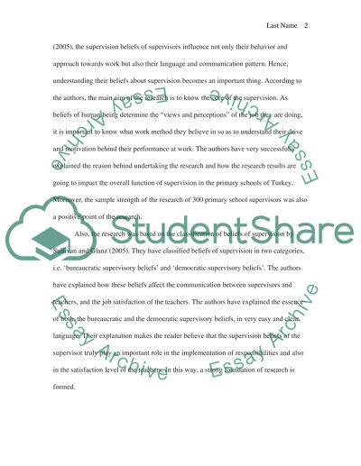 Effect of Supervisors Beliefs on the Supervision System in Turkish Primary Schools
