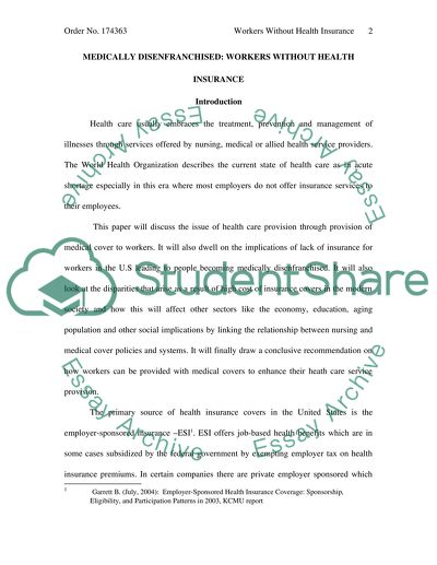 Workers Without Health Insurance