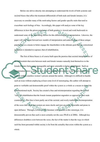 Social Bias Between Male And Female Inmates Within The Prison System