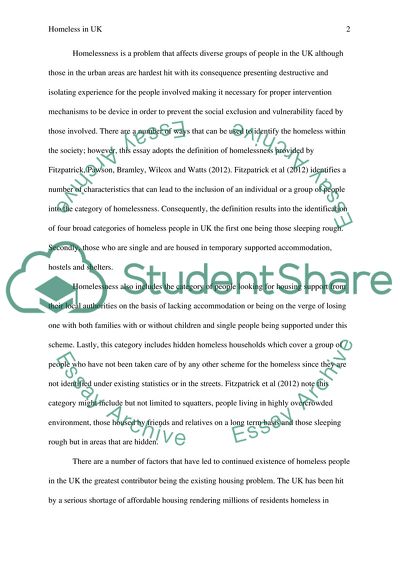 Categories of Homeless People in the UK