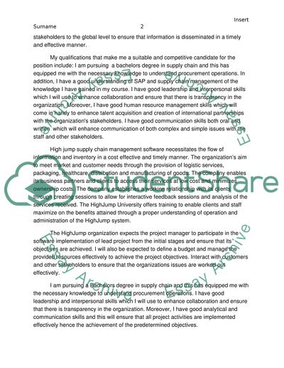 Position summary letter(supply chain major)