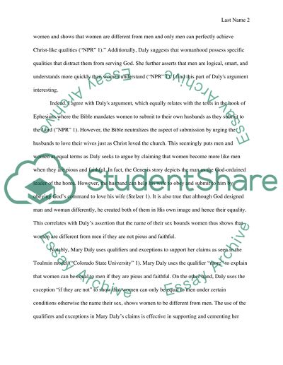 The Position Of Women With Respect To Men: Genesis Story Used By Mary Daly