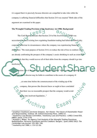 The Role of Wrongful Trading Provisions in Insolvency Law