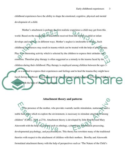 Impact of Early Childhood Experiences on the Play Therapy