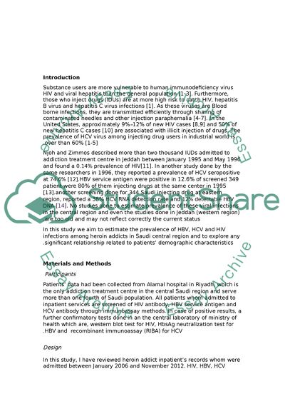 HIV, HCV, HBV Infections Prevalence among Heroin Addicts in the Central Region of Saudi Arabia