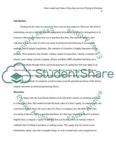 How Would You Value a Firm That You Were Trying To Purchase