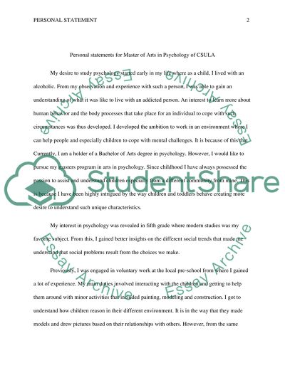 Personal statements for master of arts in Psychology of CSULA