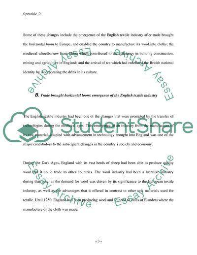 Trade and Exchange as External Stimuli to Changes in England