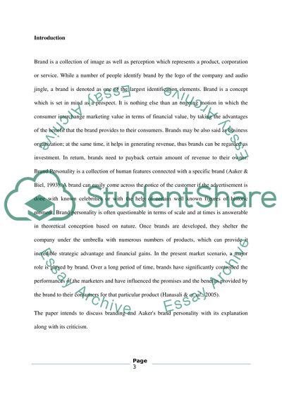 Critical Overview of Brand Personality of Aaker