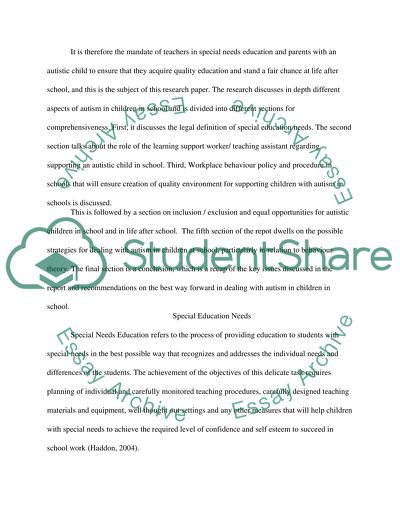 Autism in a Child at School