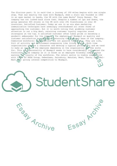 The Success of Marks and Spencer: a Well Planned Strategy