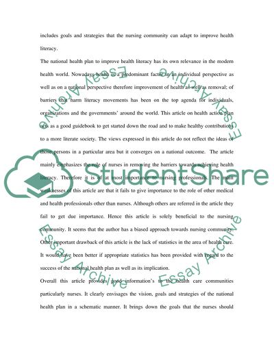 Calling the nation to act: Implementing the national action plan to improve health literacy