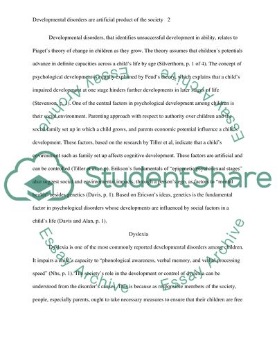 Developmental Disorders are Artificial Products of the Society