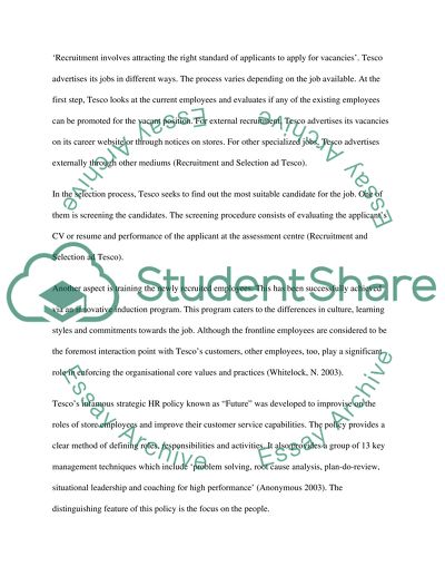 The Human Resource Policies at Tesco