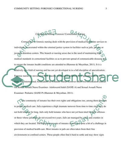 Community setting: forensic/ correctional nursing