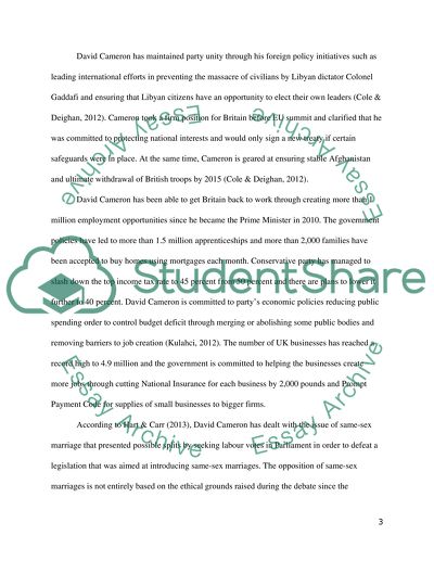 Success of David Cameron at Keeping the Conservative Party United