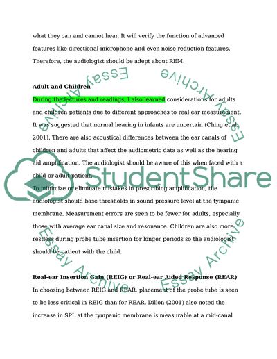 Reflective Journals on Real Ear Measurement and Prescription Rules