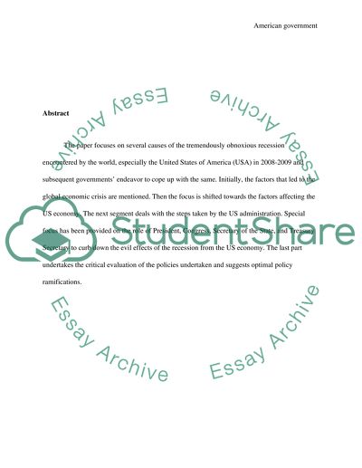 2008-2009 US Economic Crisis and Its Rescue