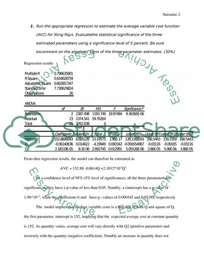 Cost Structure and Pricing: Sting Ray