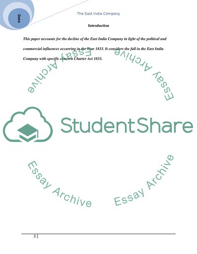 The East India Decline in year 1833