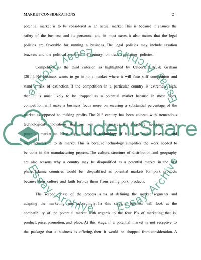 Criteria for Market Consideration