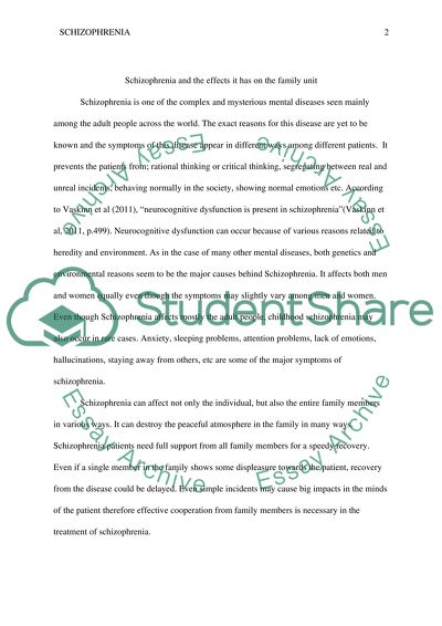 Schizophrenia and the effects it has on the family unit