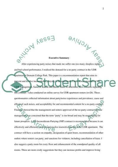 Reducing Inconsiderate Partying in the UDR Apartment through a No-Inconsiderate-Partying Contract