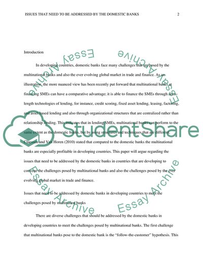 Issues That Need to Be Addressed by the Domestic Banks in Countries That Are Developing