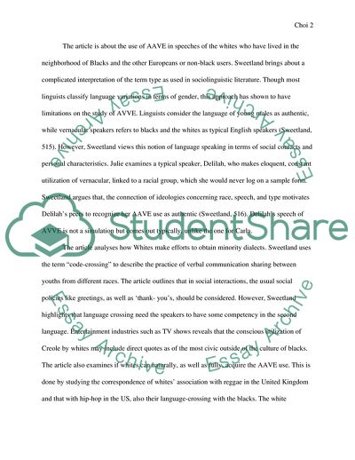 Analysis of Unexpected but Authentic Use of an Ethnically-Marked Dialect by Julie Sweetland