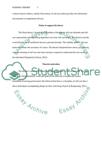 Orems Theory of Self-Care Deficit