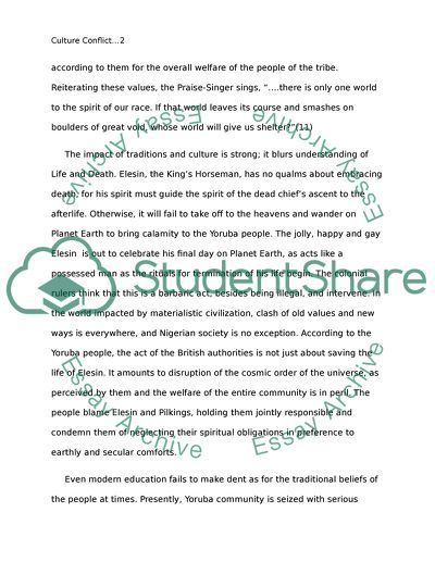 Culture Conflict in Death and the Kings Horseman