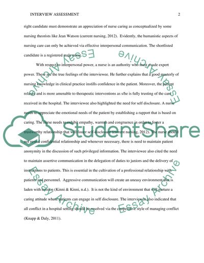 Assessment of the Interview with Nurse