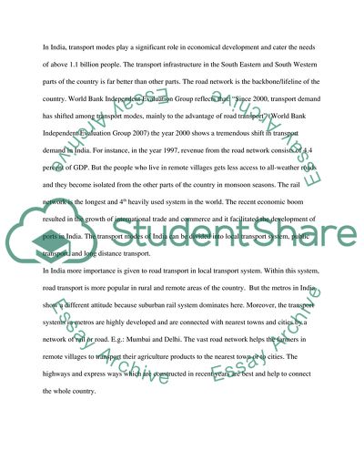 The Characteristics of Main Modes of Transport in India and Australia