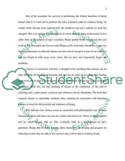 True Leisure Based on the Principles of Pieper