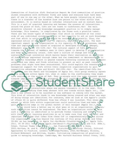 Communities of Practice (CoP) Evaluation Report