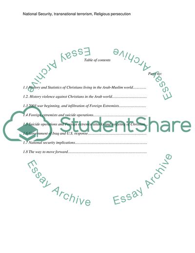 National Security, Transnational Terrorism and Religious Persecution