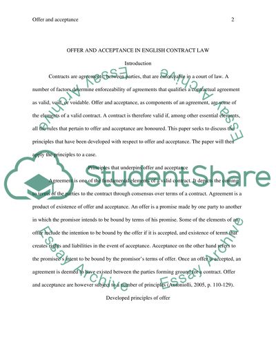 contract law essay offer and acceptance