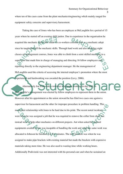 Summary for Organizational Behavior Case