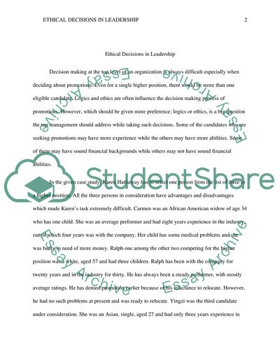 Ethical Decisions in Leadership