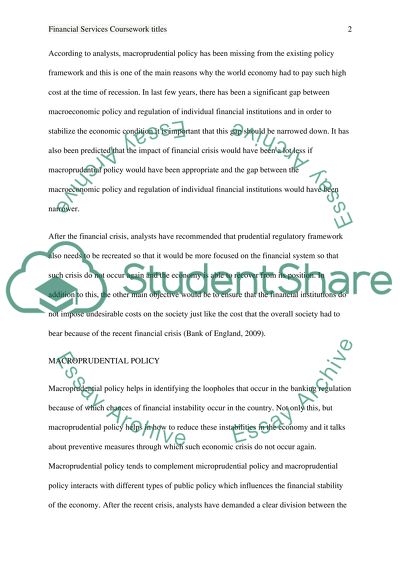 Financial Services Coursework titles