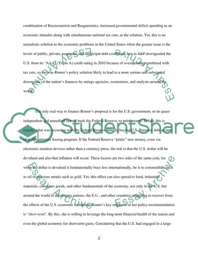 Analysis: Christina Romer, Stimulus Lost (2010)