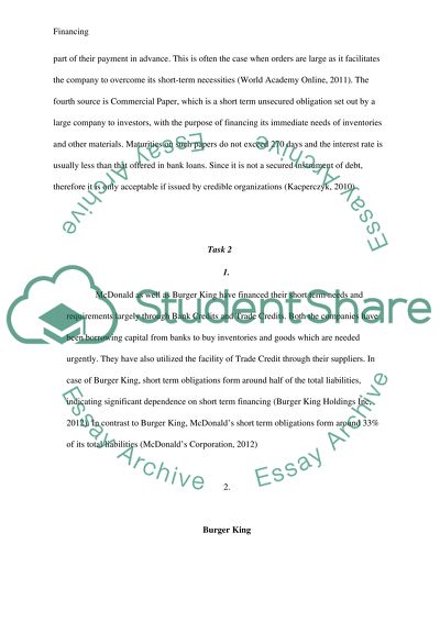 Financing the Short Term Obligations