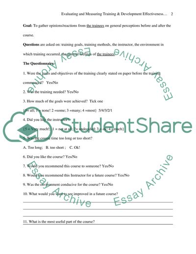 The effectiveness of training and development programmes in organisation