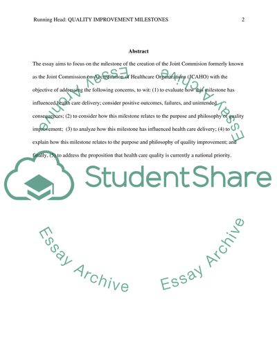 Quality Improvement Milestones