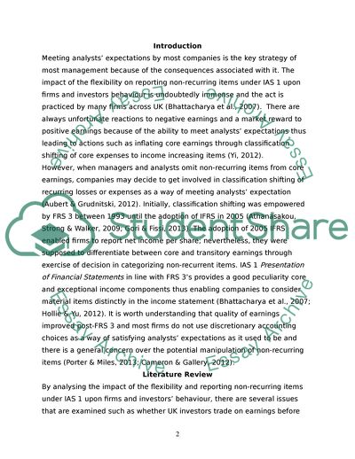 Impact of the Flexibility and Reporting Non-recurring Items under IAS 1 upon Firms