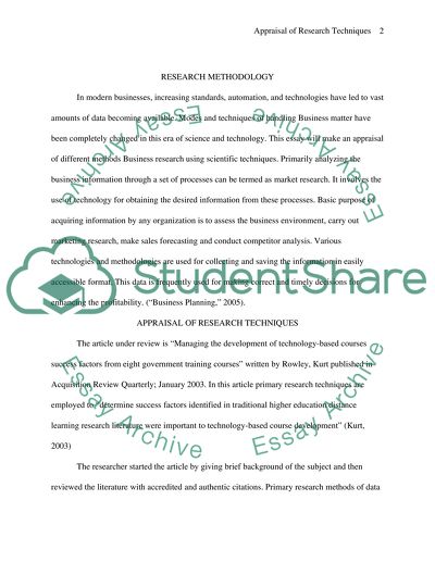 Find a research based article in a business journalsand appraise the methodology employed and the