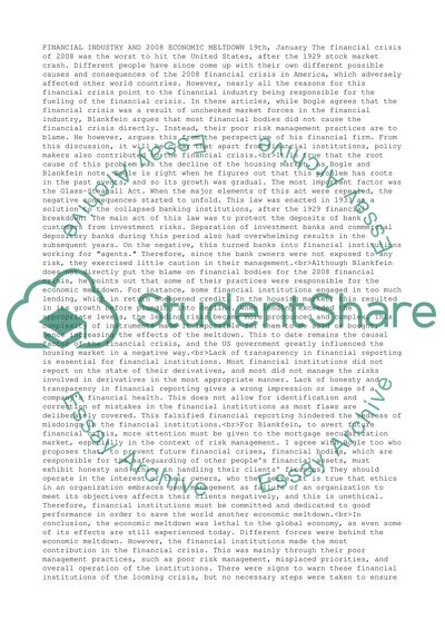 Was the Financial Industry Responsible for the Economic Meltdown of 2008
