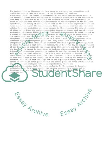 Career in Management in Business Administration